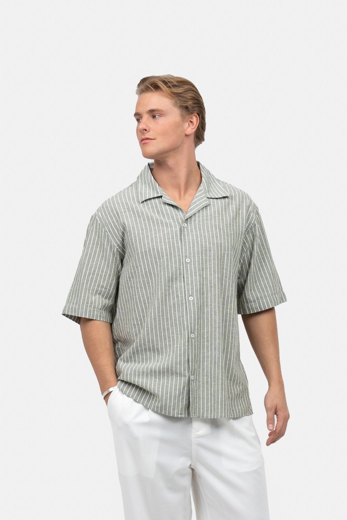 Kortærmet Hørskjorte Army Stribet | Skagen-clothing.dk